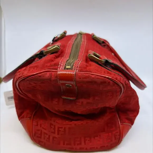 Fendi Red Zucca Canvas Boston Bag - Picture 4 of 9